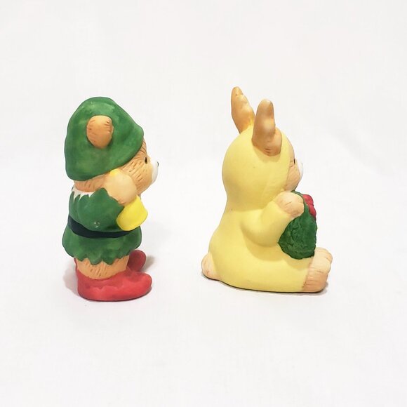 Lot Teddy Bear Dressed as Elf and Reindeer 3" Young's Inc. Christmas Figurine - Picture 2 of 5